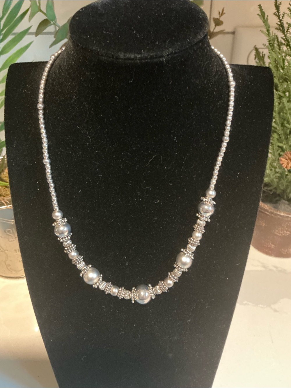 Silver Beaded Necklace - Elegant Women's Jewelry